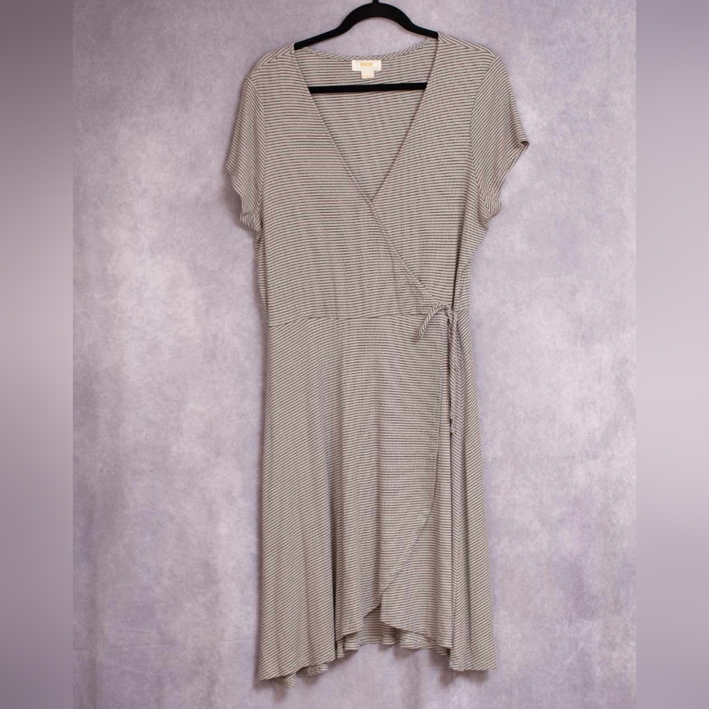 Maeve Gray and White Striped Wrap Dress